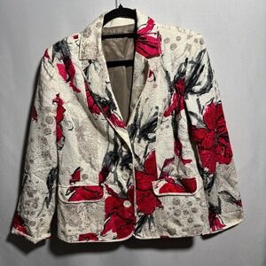 Art to‎ Wear Floral Jacket Cream Red Black Textured Blazer Artsy Unique Womens L